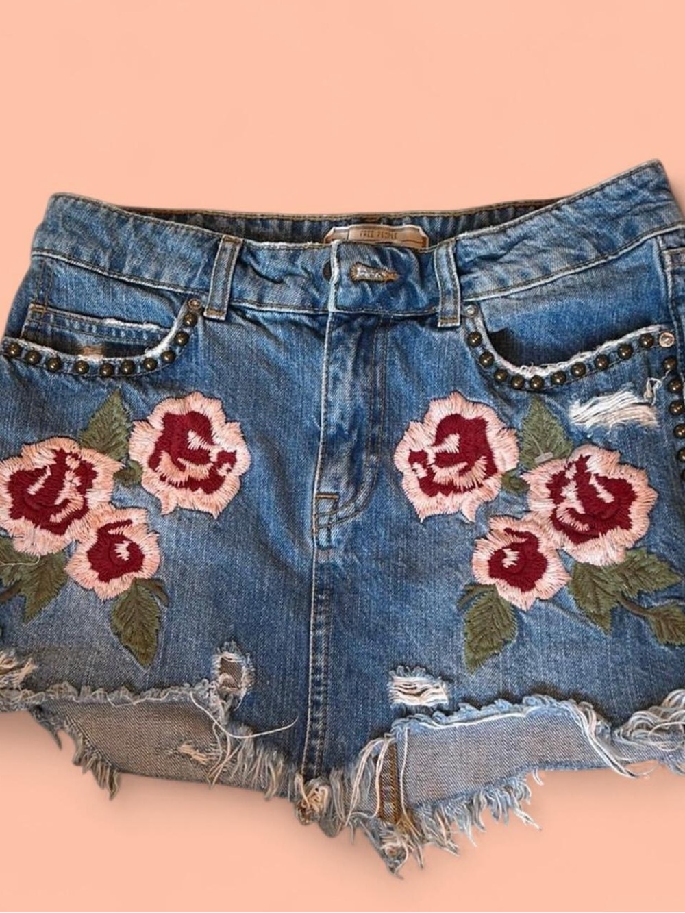 Free people embroidered min denim skir